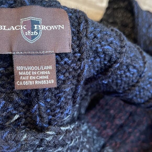 Black Brown Wool Tweedy Rib Scarf Navy - Picture 2 of 2